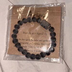 NEW Blk/Gray Beaded Bracelet with ARIES symbol unisex